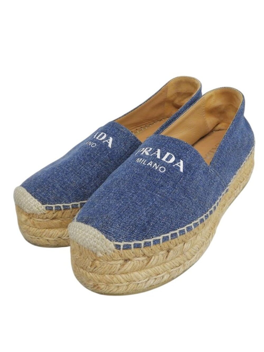 Prada Denim Logo Espadrilles Slip-on Shoes Blue